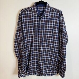 Benetti Signature Modern Fit Plaid Long Sleeve Button Down Shirt Men's Size L